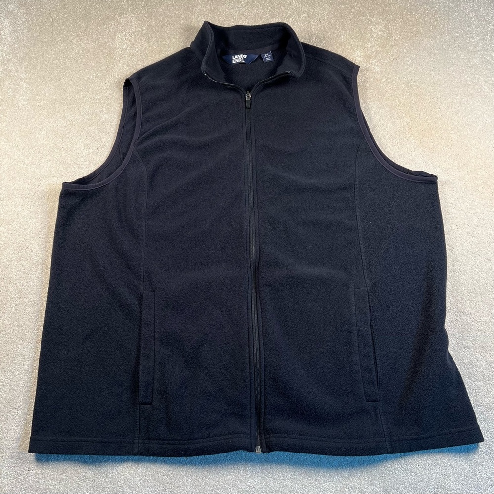Lands End Fleece Vest men's 2X Full Zip Black Lightweight Soft‎ Comfy